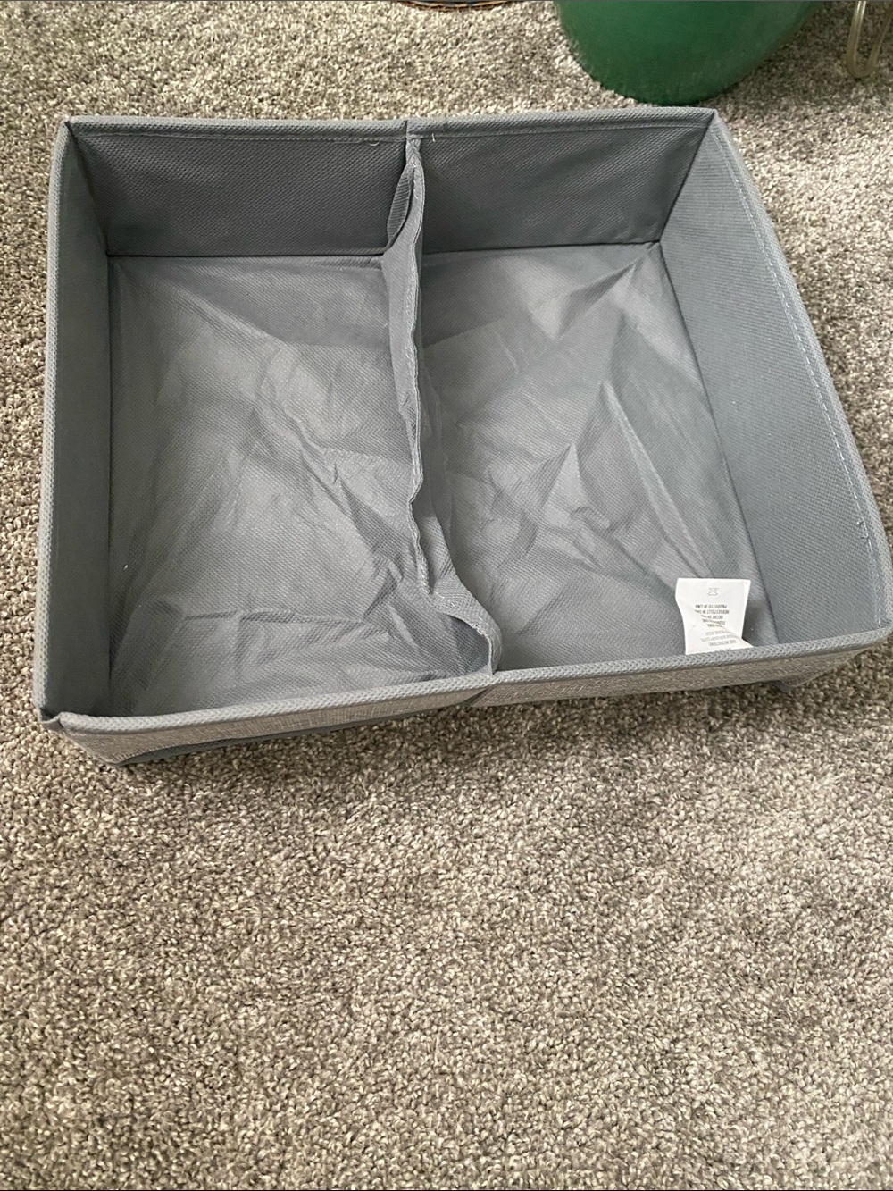 Collapsible Gray Fabric Divider Storage Bin - Dual Compartment Organizer